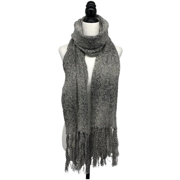 Kuna Light Grey Rectangular Knit Alpaca Scarf with Tassels - Picture 1 of 11